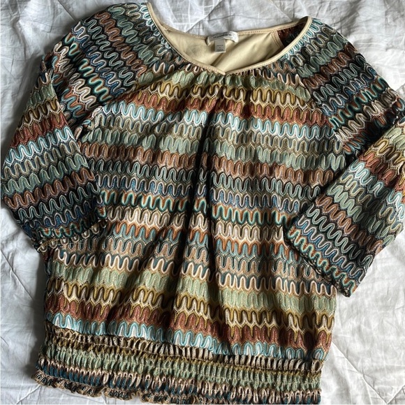 Dress barn Petite Large multicolored‎ brown and green Blouse - Picture 1 of 5